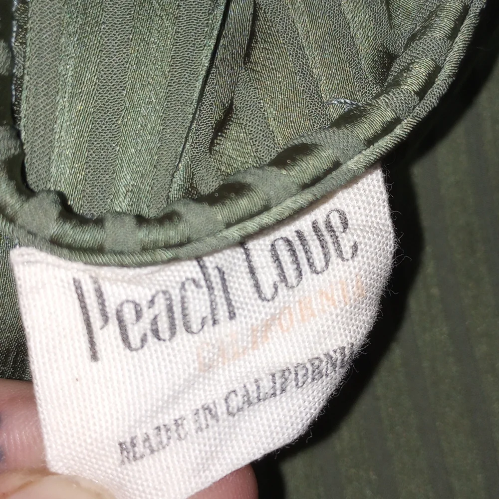 Peach Love California Olive Green Bodysuit Poet Sleeves Scandi Baddie Party SM
